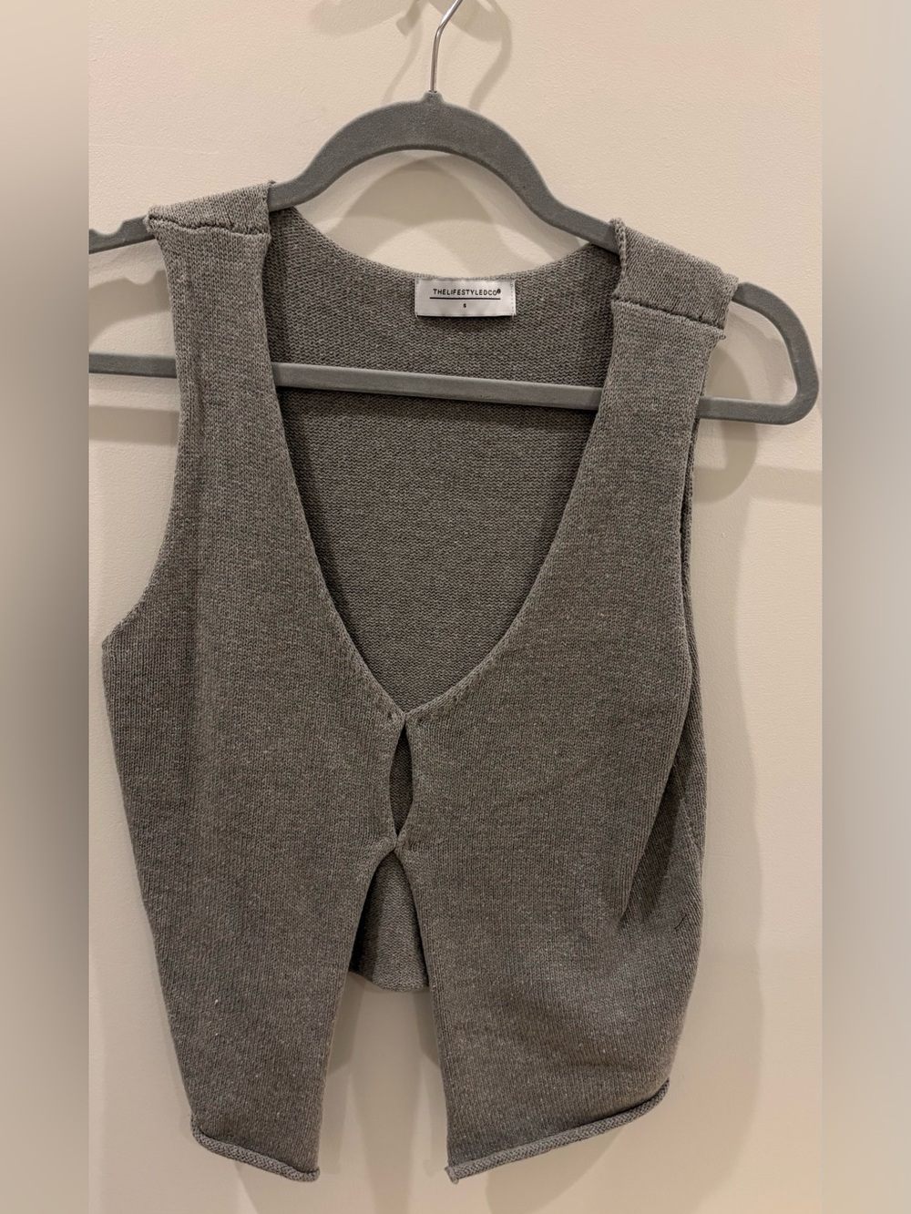 Gray Knit V-Neck Button-Front Tank